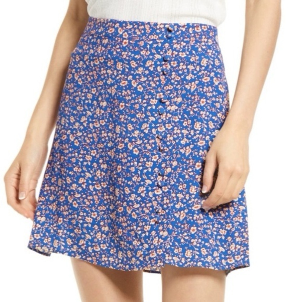Madewell Blue Summer Vines Floral Print Side Button Mini Skirt
